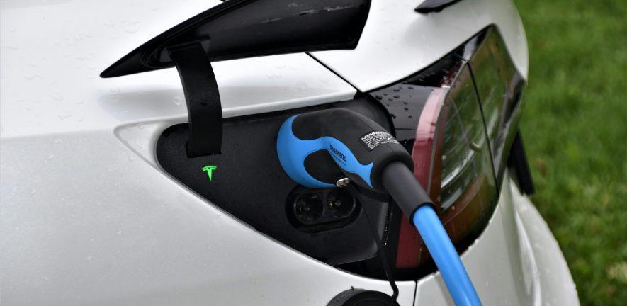 Tesla car with charging cable